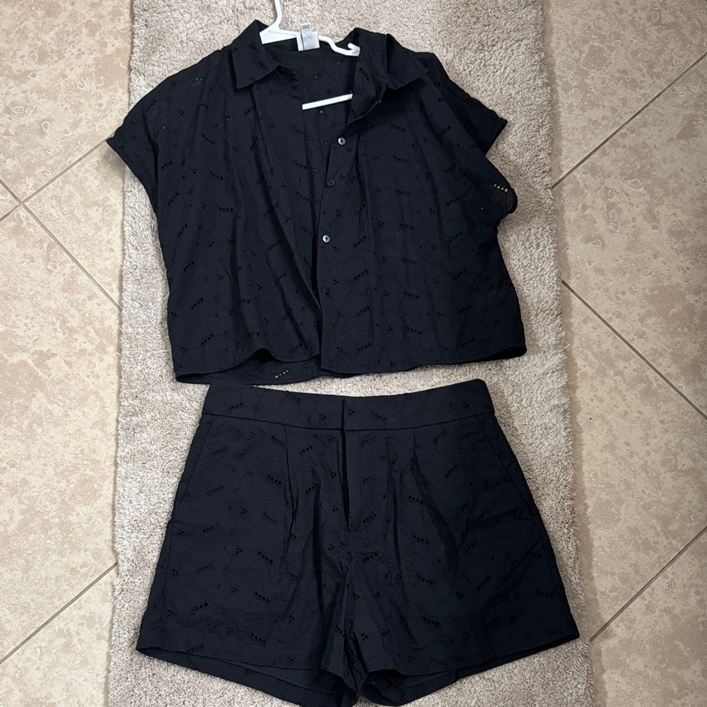 a new day Black Eyelet Top